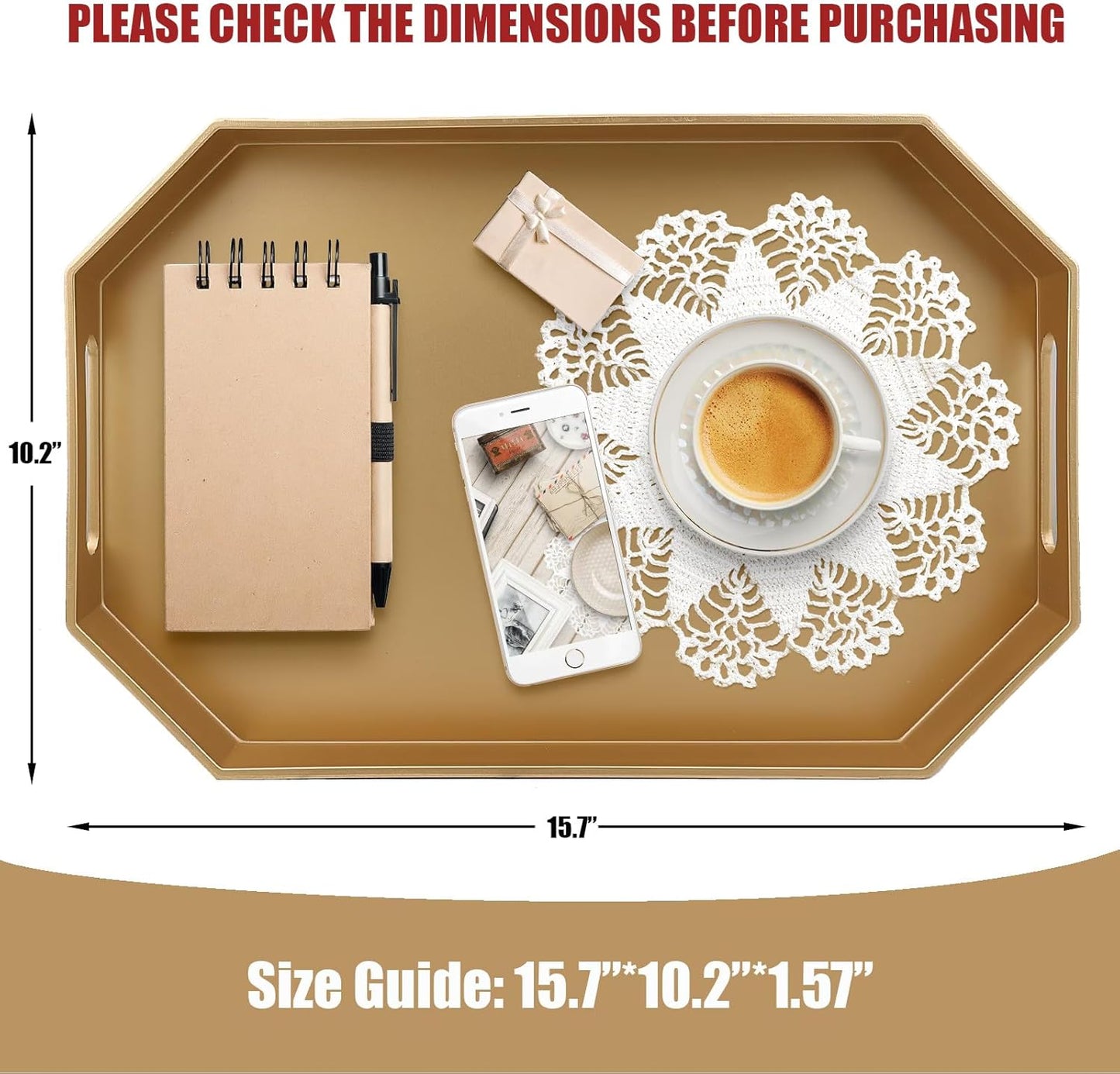 Green Decorative Tray with Handles, Versatile Serving Tray for Coffee Table, Ottoman, Ideal for Serving, Displaying, Organizing, 15.7"*10.2"*1.57"
