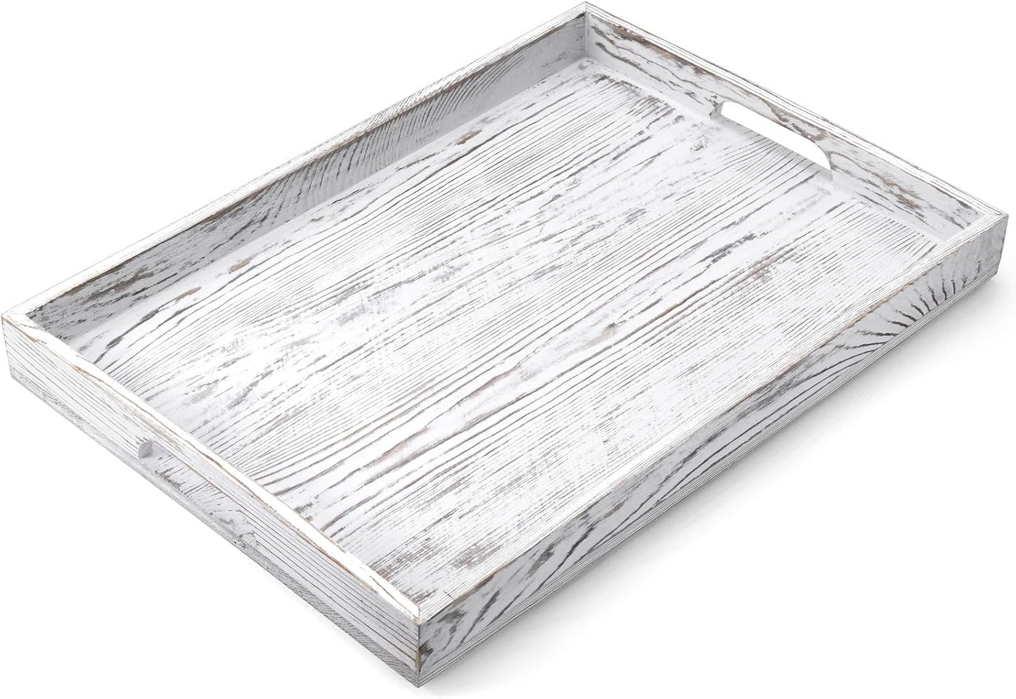17 Inch Acacia Wood Serving Tray with Handles, Large Wooden Tray for Ottoman, Breakfast in Bed, Coffee Table, Dinner, Perfect for Living Room Bedroom Entryway and Kitchen
