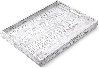 17 Inch Acacia Wood Serving Tray with Handles, Large Wooden Tray for Ottoman, Breakfast in Bed, Coffee Table, Dinner, Perfect for Living Room Bedroom Entryway and Kitchen