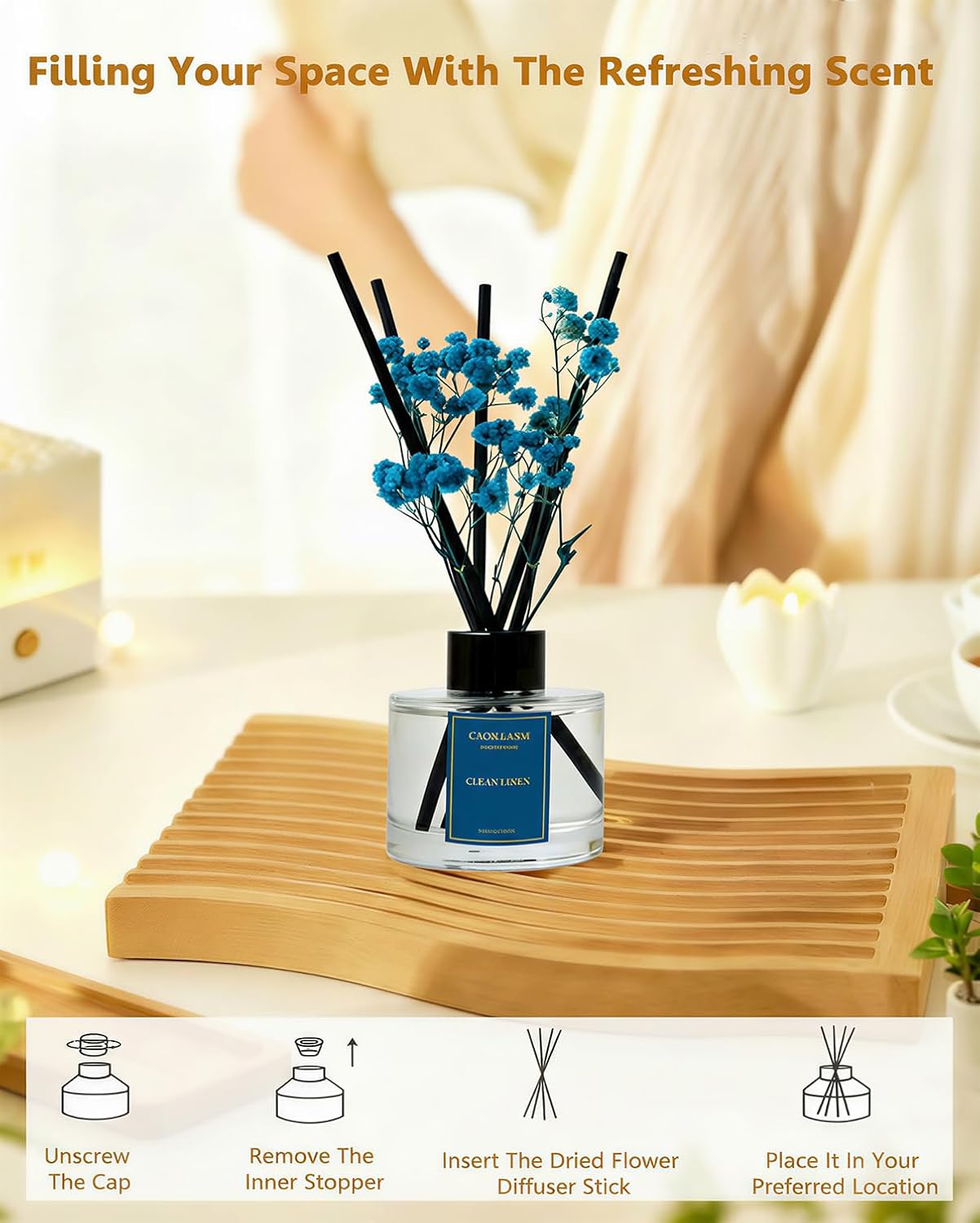 Reed Diffuser Set-Lemon Verbena Scent Fragrance Oil Diffuser with 6 Reed Sticks | Home & Bedroom Bathroom Decor,3.38 fl oz (100ml) (Lemon Verbena)