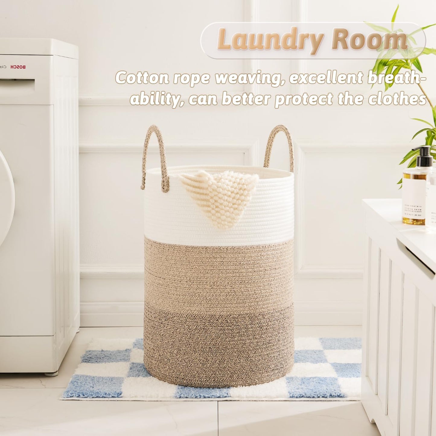 Artfeel Laundry Basket,Woven Cotton Rope Laundry Hamper,60L for Decor Storage of Dirty Clothes,Toys and Blankets in Bathroom,Baby Room and Living Room
