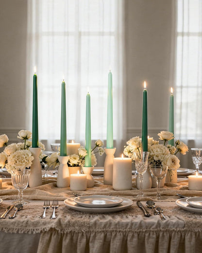 Viyffo Taper Candles, 10 Inch, 4 Pack, Olive Glow – Unscented, Dripless & Smokeless Design, Up to 8 Hour Burn – Long Tall Taper Candlesticks for Wedding, Dinner & Home Decor