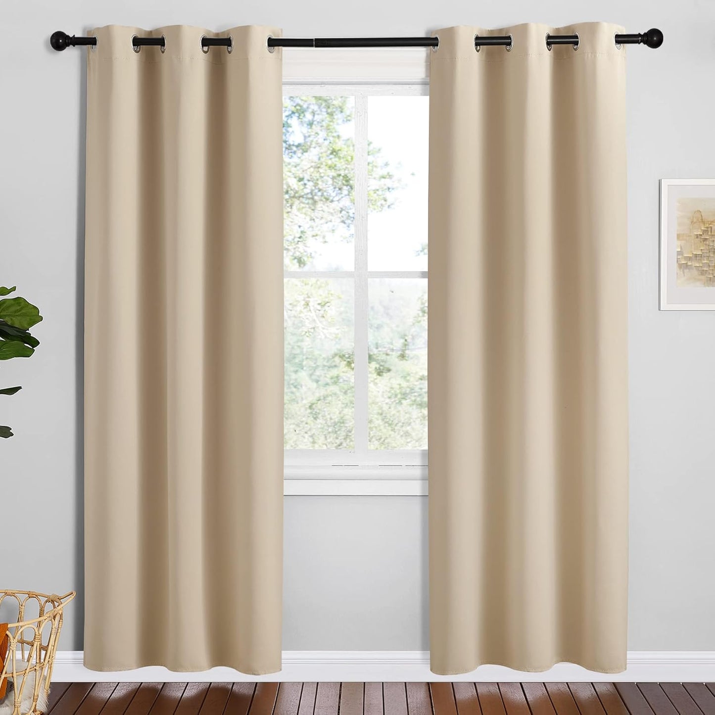 NICETOWN Halloween Pitch Black Solid Thermal Insulated Grommet Blackout Curtains/Drapes for Bedroom Window (2 Panels, 42 inches Wide by 63 inches Long, Black) - Colors D