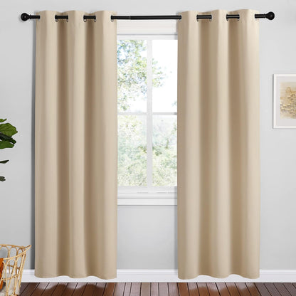 NICETOWN Halloween Pitch Black Solid Thermal Insulated Grommet Blackout Curtains/Drapes for Bedroom Window (2 Panels, 42 inches Wide by 63 inches Long, Black) - Colors D