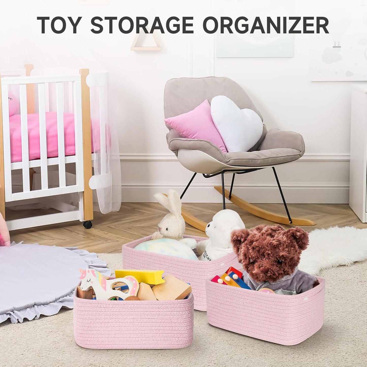 3-Pack Small Storage Baskets for Organizing | Woven Shelf Toy Basket | Rope Baskets for Gifts Empty | Closet Organizer Bins with Handles | Cube Decorative Box | 11.8×7.8×5.1” | Mixed brown
