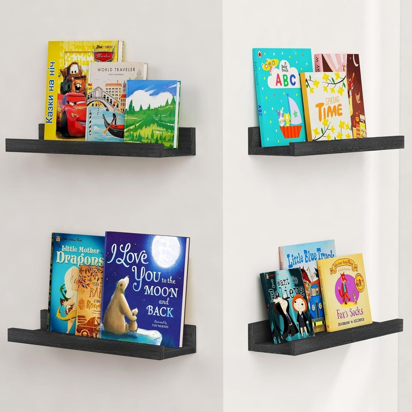 Forbena 36 Inch Floating Shelves for Wall 4-Pack, Large Nursery Book Shelves Bookshelf for Kids Bedroom, Long Picture Ledge Shelf with Lip for Living Room Photo Frames Art Display (White Solid Wood)