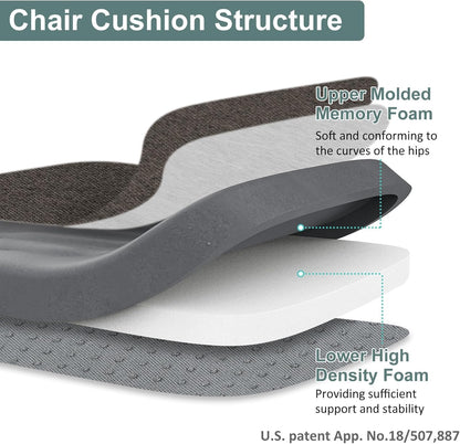 Shinnwa Dining Chair Pads, Patented Design Memory Foam Kitchen Chair Cushions with Ties and Washable Cover, 17" x 16" x 2", Black
