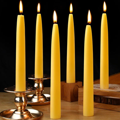 10inch Beeswax Taper Candles 12 Pack Natural Pure Beeswax Candlesticks Smokeless 10 Hour Long Burning Time Tapered Beeswax Candle Sticks Bees Wax Candle for Home Prayer