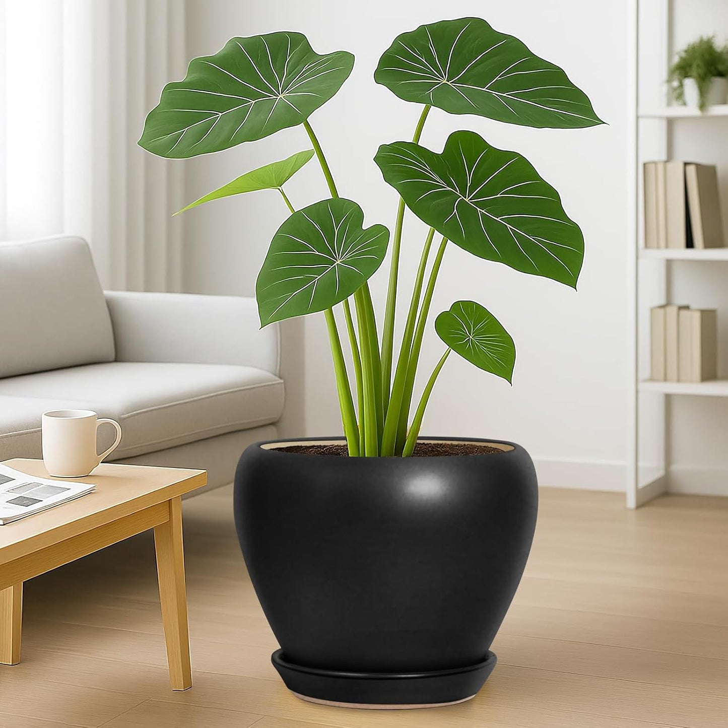Deep Dream 6 Inch Plant Pots- Ceramic Planter Pot with Drainage Hole and Saucer, Round Flower Pot for Indoor Outdoor Succulent, Snake Plants and Cactus, Blue