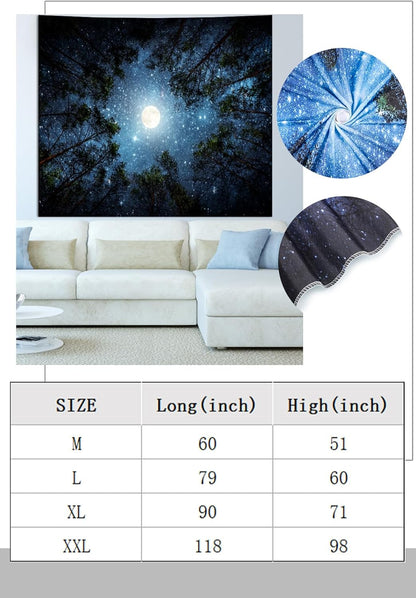 Apdidl Forest Galaxy Starry Tapestry for Bedroom Ceiling, Blue Space Night Starry Sky Moon Stars Tapestry Aesthetic, Tree Forest Milky Way Backdrop Wall Hanging for Dorm Living Room Decor (51" X 60")
