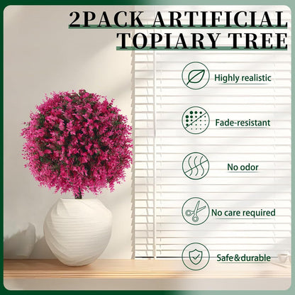 Artificial Lavender Topiary Ball Trees, 2 Set of UV Resistant Fake Evergreen Shrubs Bushes Plants with Ground Spike, Fake Plants for Outdoor Indoor Front Porch Garden