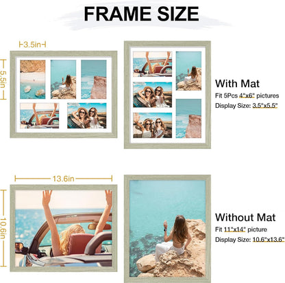 Vittanly 11x14 Collage Picture Frame, Displays 5Pcs 4x6 Pictures with Mat or 1Pcs 11x14 without Mat for Wall Mounting, Picture Frames Collage Wall Decor in Black, 1 Pack
