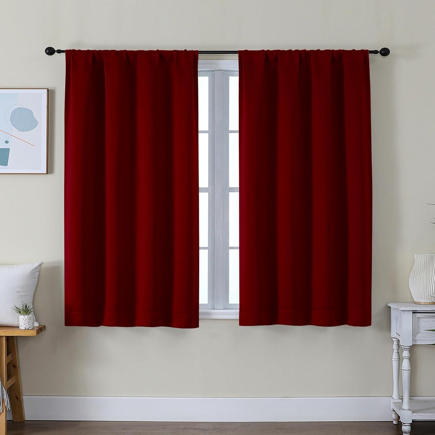 Simplebrand Ava Sage Green Blackout Curtains for Bedroom 63 Inch Length 2 Panels Set, Solid Thermal Insulated Energy Saving Rod Pocket Window Treatment Curtains Blackout Drapes, W40 x L63 Inch, Sage - Colors B