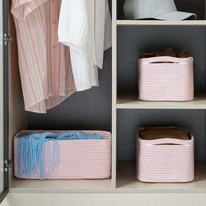 3-Pack Small Storage Baskets for Organizing | Woven Shelf Toy Basket | Rope Baskets for Gifts Empty | Closet Organizer Bins with Handles | Cube Decorative Box | 11.8×7.8×5.1” | Mixed brown