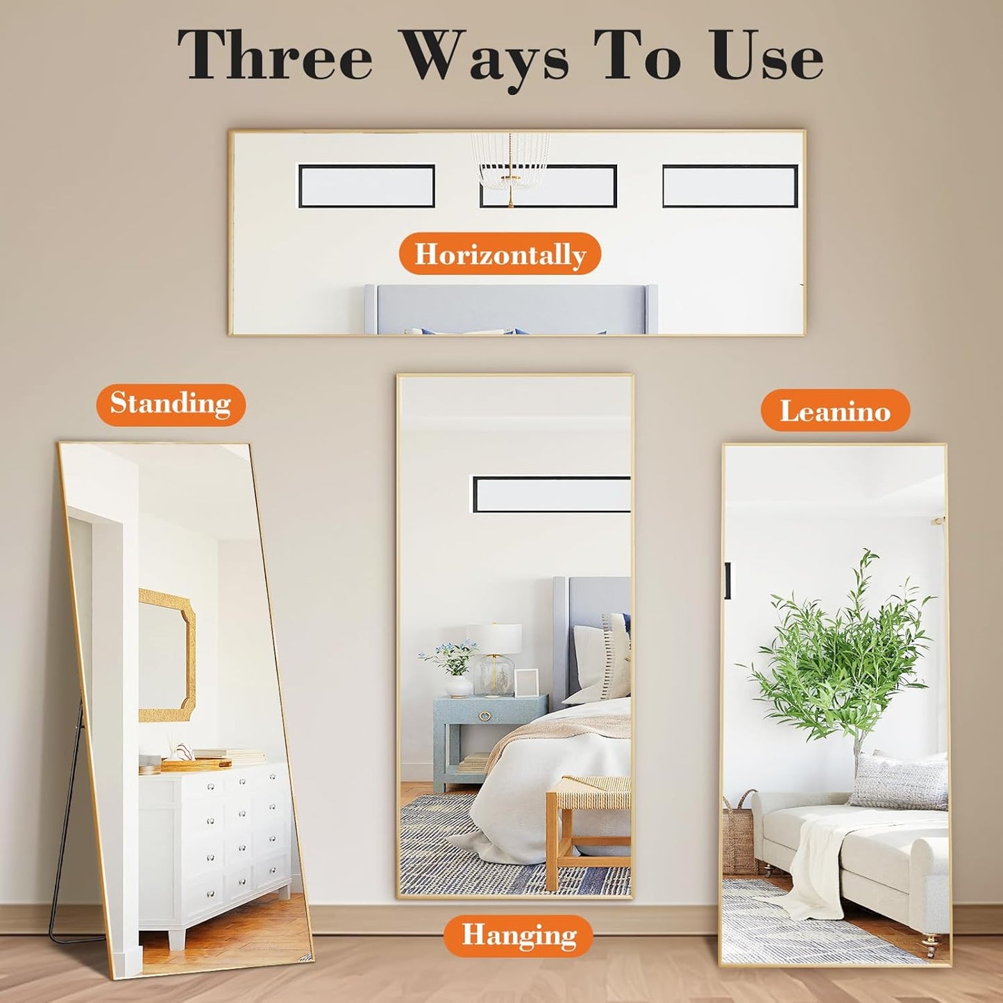 DUMOS Full Length Mirror 64"x21" Full Body Floor Mirror for Bedroom or Cloakroom, Can Stand Alone, Hang or Lean Against Wall, Tall Wall Mirror with Stand, Black