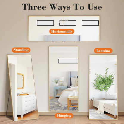 DUMOS Full Length Mirror 64"x21" Full Body Floor Mirror for Bedroom or Cloakroom, Can Stand Alone, Hang or Lean Against Wall, Tall Wall Mirror with Stand, Black