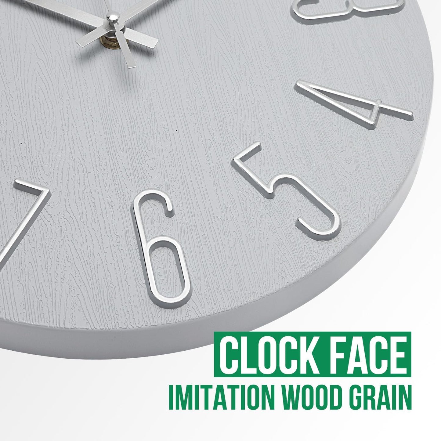 Wall Clock 12 Inch Silent Non-Ticking Imitation Wood Indoor Clock Round White Decor Clock Modern 3D Figures Quartz Wall Clocks for Home, Hotel, Office, School, Bedroom, Living Room, Kitchen