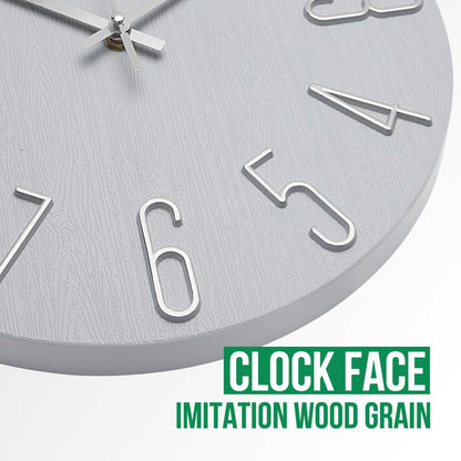 Wall Clock 12 Inch Silent Non-Ticking Imitation Wood Indoor Clock Round White Decor Clock Modern 3D Figures Quartz Wall Clocks for Home, Hotel, Office, School, Bedroom, Living Room, Kitchen