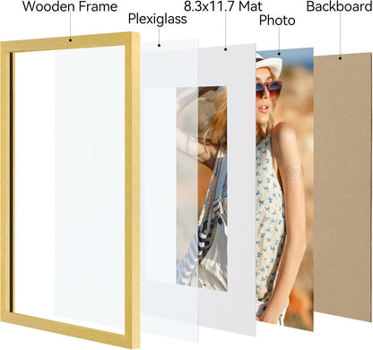 Vittanly 11x14 Picture Frame, Display Pictures 8x10 with Mat or 11x14 without Mat, Photo Frame for Wall Mounting, Black, 1 Pack - Colors A