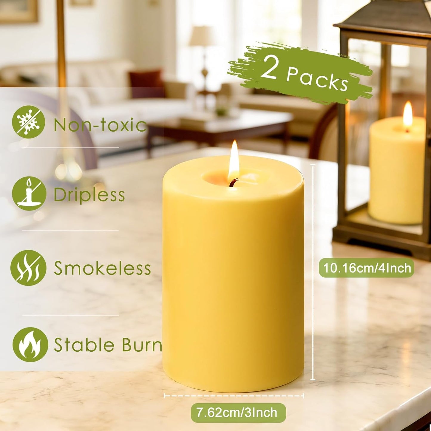 2x5 Inch Beeswax Candles, 4 Packs, 100% Natural Beeswax Pillar Candles, 52 Hours Burn Time, Pure Emergency Candle Long Burning for Home Decor, Gift Sending, Smokeless & Dripless
