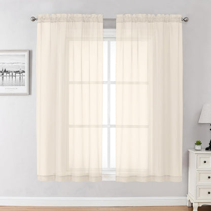 Chyhomenyc Sheer White Valances for Windows 2 Pack, Small Window Curtains for Living Room Bathroom Cafe Laundry Basement, Modern Top Dual Rod Pocket Voile Curtain, 42W x 14L inches, White - Colors A
