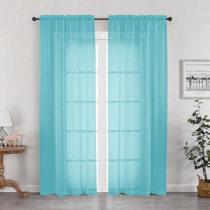 OWENIE Sheer Curtains 84 inches Long 2 Panels Set for Living Room/Bedroom, Rod Pocket Voile Sheer Panel Drapes, White, 2pcs, Each 42" W x 84" L - Colors A