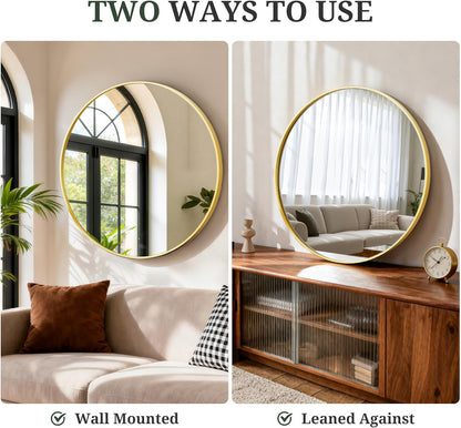 Round Wall Mirror 30 Inch Gold Vanity Mirror with Metal Frame, Modern Circle for Bathroom, Entryway, Bedroom, Living Room, Wall Mounted Decorative Mirrors
