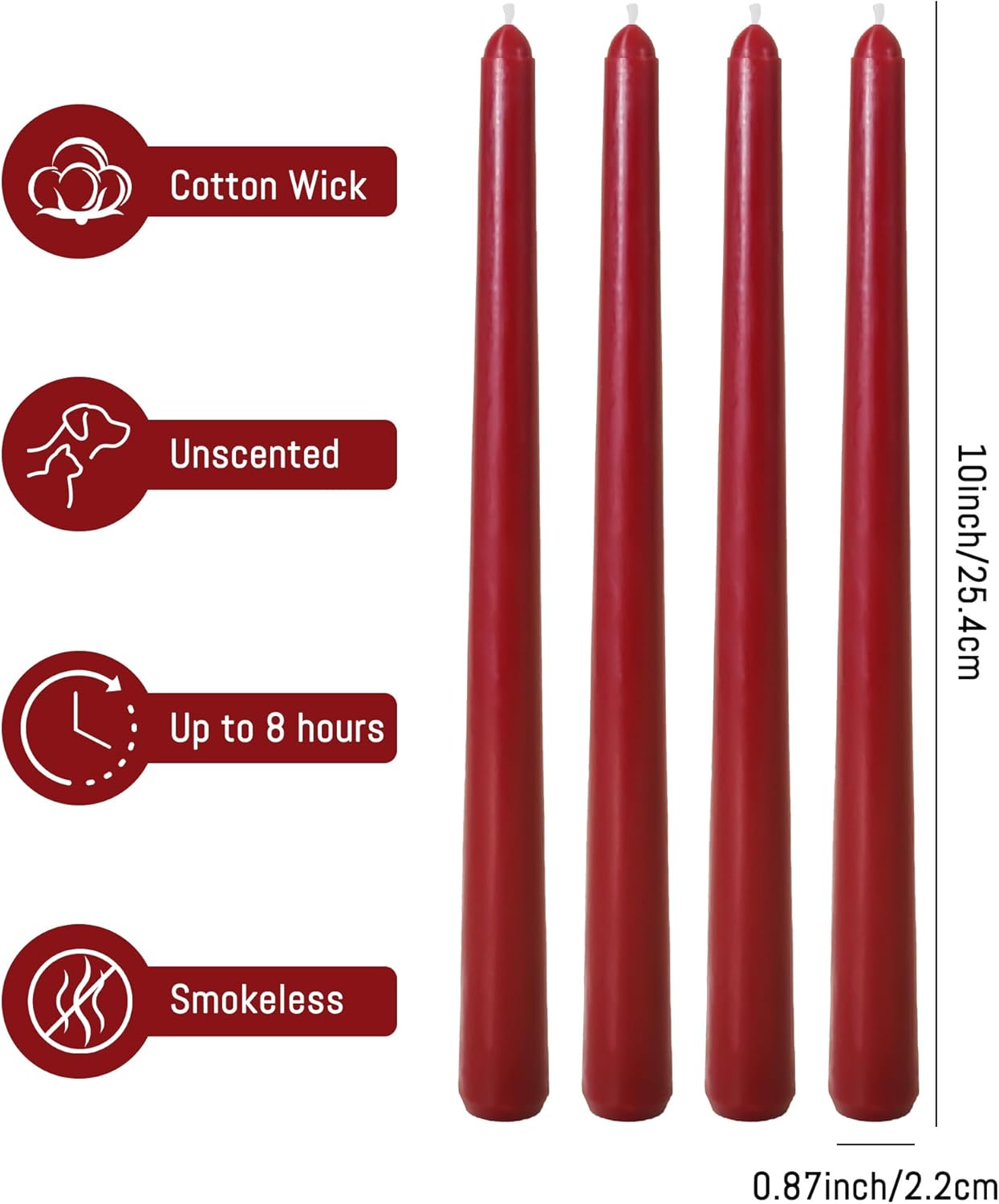 Viyffo Taper Candles, 10 Inch, 4 Pack, Olive Glow – Unscented, Dripless & Smokeless Design, Up to 8 Hour Burn – Long Tall Taper Candlesticks for Wedding, Dinner & Home Decor
