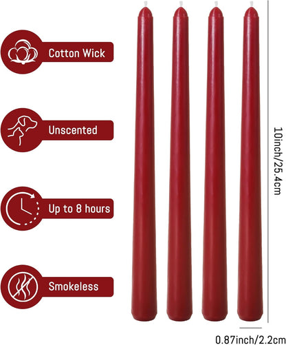 Viyffo Taper Candles, 10 Inch, 4 Pack, Olive Glow – Unscented, Dripless & Smokeless Design, Up to 8 Hour Burn – Long Tall Taper Candlesticks for Wedding, Dinner & Home Decor