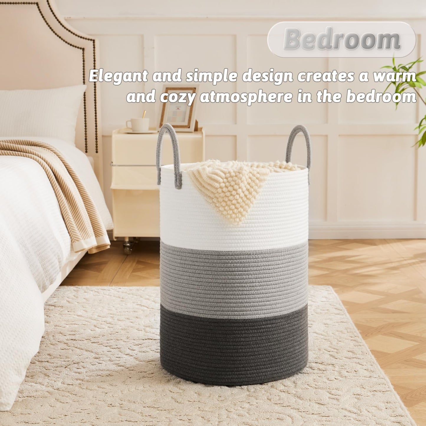 Artfeel Laundry Basket,Woven Cotton Rope Laundry Hamper,60L for Decor Storage of Dirty Clothes,Toys and Blankets in Bathroom,Baby Room and Living Room