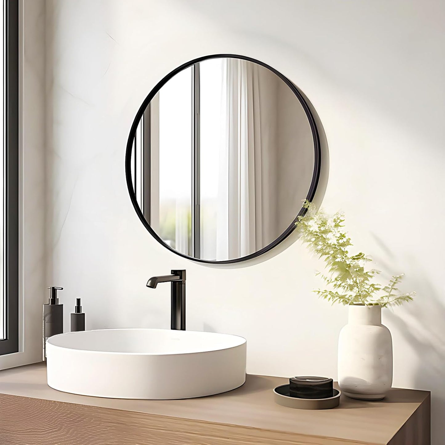 Fabuday Black Circle Mirror for Wall 20 inch - Round Mirrors for Bathroom, Entryway, Living Room, Hallway, Bedroom Decor, Small Matte Framed