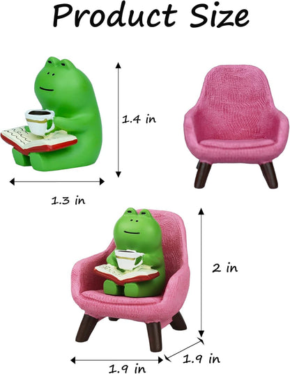 Mevodeata Cute Mini Frog Figurine with Small Sofa Resin Figure for Office Home Decor for Frog Lovers (Rocking Chair)
