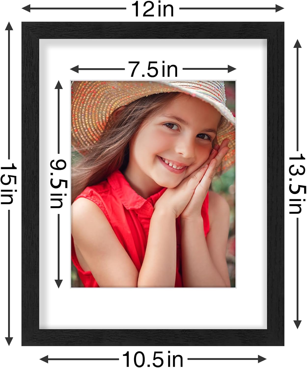 Vittanly 8x10 Picture Frames Set of 9, Shatter Resistant Plexiglass, Display 5x7 Pictures with Mat or 8x10 without Mat, Photo Frames for Wall or Tabletop, Engineered Wood, Black - Colors A