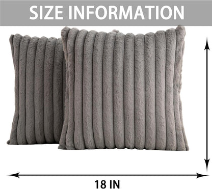 Aegero Pack of 2 Faux Fur Christmas Throw Pillow Covers 18x18 Inch, Soft Plush Striped Neutral Couch Pillow Cover, with Velvet Back Modern Home Decor for Sofa Living Room Couch Bed Cream White