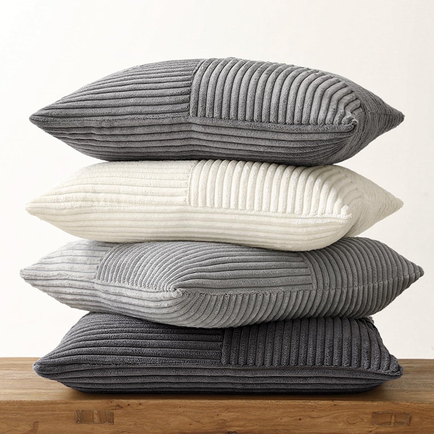 MIULEE Teal Orange Decorative Throw Pillow Covers 18x18 Inch Set of 4 Boho Corduroy Striped Cushion Cases Modern Farmhouse Patchwork Pillow Cases for Couch Sofa Bedroom Home Decor