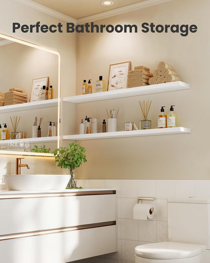 AMADA HOMEFURNISHING Floating Shelves, Wall Shelves for Bathroom/Living Room/Bedroom/Kitchen Decor, White Shelves with Invisible Brackets Set of 3 - AMFS08