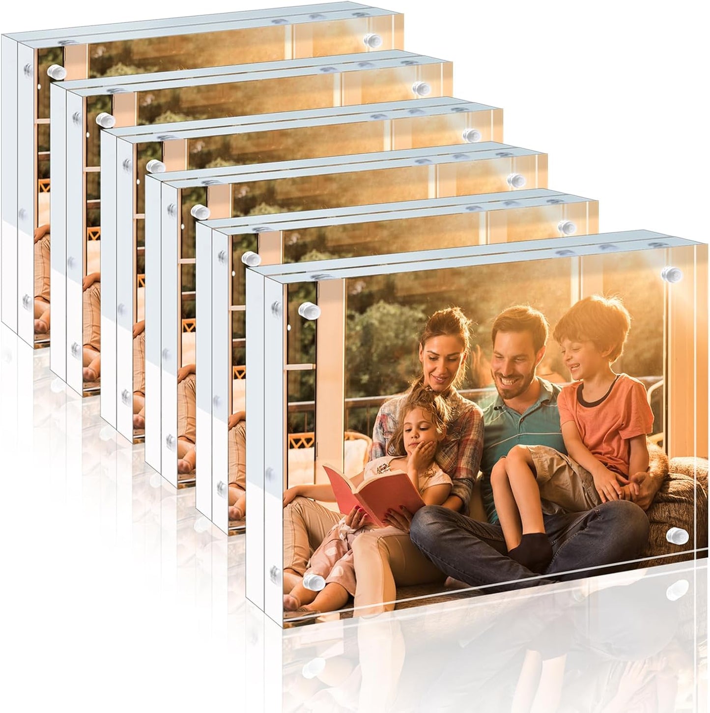 Egofine 4x6 Acrylic Frames 6 Pack, 20mm Thicker Frameless Clear Picture Frames, Double Sided Magnetic Picture Frames, Free Standing Desktop Display
