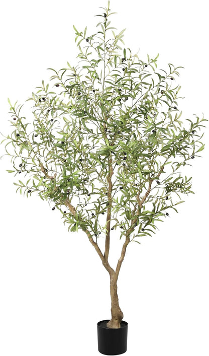LYERSE Olive Trees Artificial Indoor - Faux Olive Tree 6ft - Fake Olive Tree with Olive Branches and Lifelike Fruits - Artificial Olive Tree for Modern Home Office House Living Room Decor Indoor