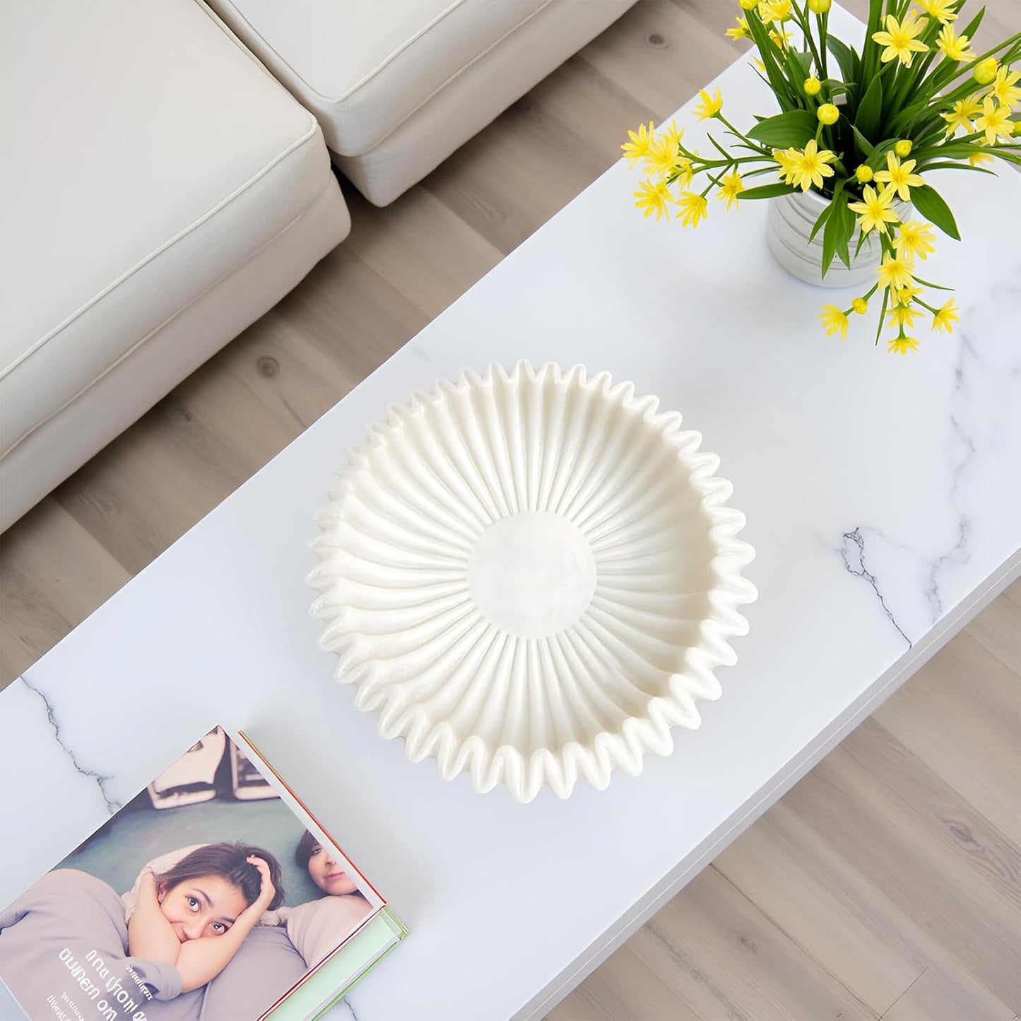 Braxio White Decorative Bowl with Sand Finish - Key Holder Bowl for Entryway Table, Modern Fruit Bowl for Kitchen Counter, Centerpiece Catch-All Bowl 10.5 x 10 x 5.5 Inch