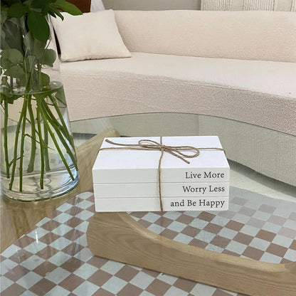 Decorative Books for Home Decor, White Faux Books for Decoration, Rustic Farmhouse Stacked Display Books with 52in Wood Bead Garland for Coffee Tables Living Room (TAKE TIME to DO)