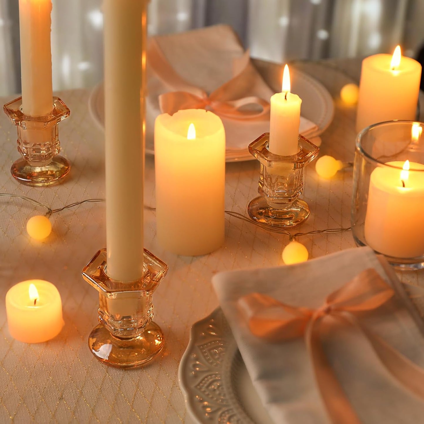 Lanttu Candlestick Holders Bulk, 12 Pcs Glass Candle Holders Set Clear, Crystal Taper Candle Holder for Wedding, Table Centerpiece, Home Decoration