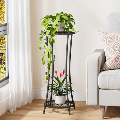 YINMIT Plant Stand Indoor,2 Tier Round Potted Holder Rack,Flower Pot Stand Shelf,Round Supports Rack,Corner Plant Shelf for Balcony Garden Patio Living Room,Brown
