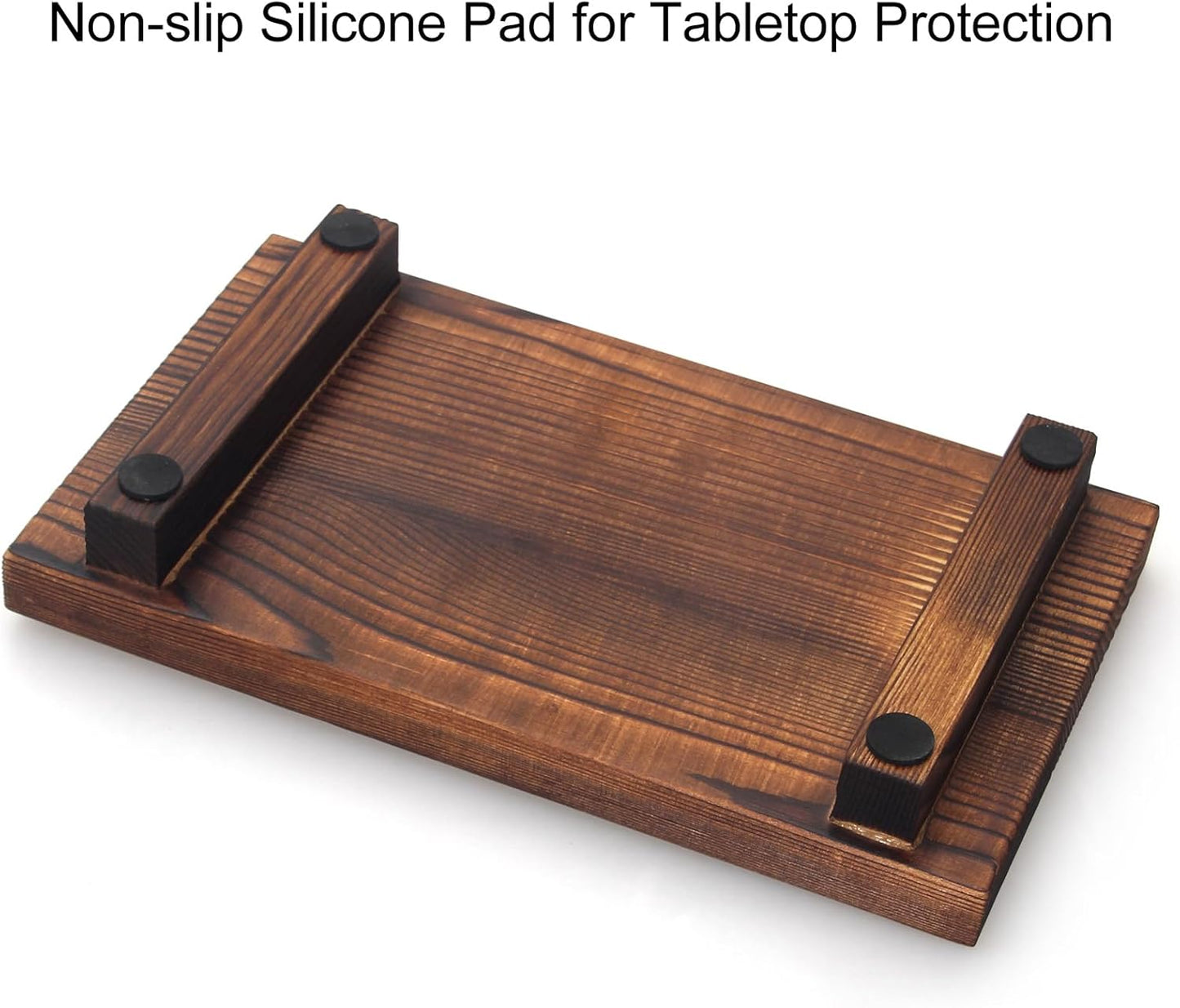 Black Bathroom Vanity Organizer Tray for Countertop Small Wooden Pedestal Stand Farmhouse Kitchen Sink Tray Decorative Hand Soap Dish Dispenser Holder Wood Risers Modern Bathroom Decor Accessories