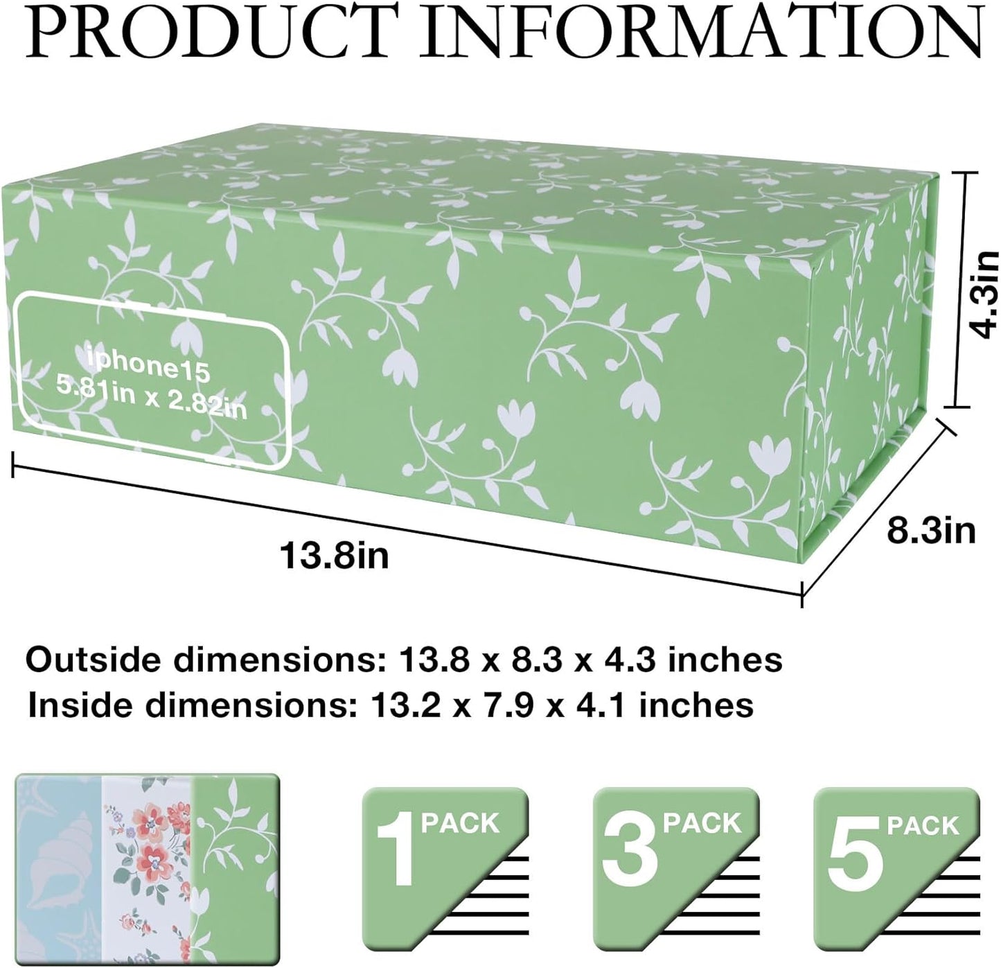 LFBOX Floral Gift Box with Magnetic Lids 13.8x8.3x4.4 in, Large Bridesmaid Proposal Boxes, Rectangle Wedding Decorative Storage Box 1 Pack