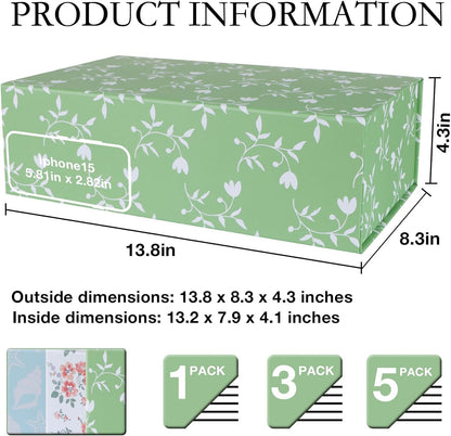 LFBOX Floral Gift Box with Magnetic Lids 13.8x8.3x4.4 in, Large Bridesmaid Proposal Boxes, Rectangle Wedding Decorative Storage Box 1 Pack