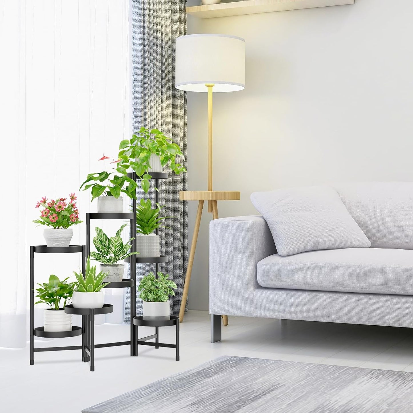 iDavosic.ly Plant Stand Indoor Outdoor, 5 Tier Corner Metal Flower Display Holder Shelf, Folding Tall Orchid Rack for Patio Balcony Porch Garden Living Room House, Black
