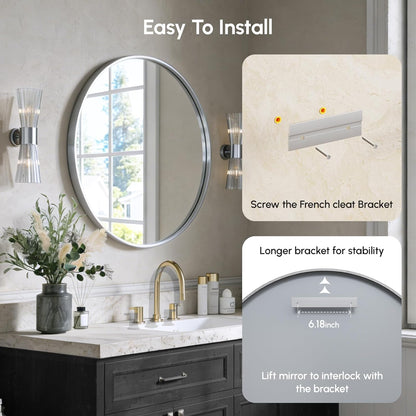 USHOWER Bathroom Mirrors for Over Sink, 36 Inch Circle Mirror with Metal Frame, Black Wall Mirror for Vanity, Entryway, Living Room, Hallway and Bedroom Decor