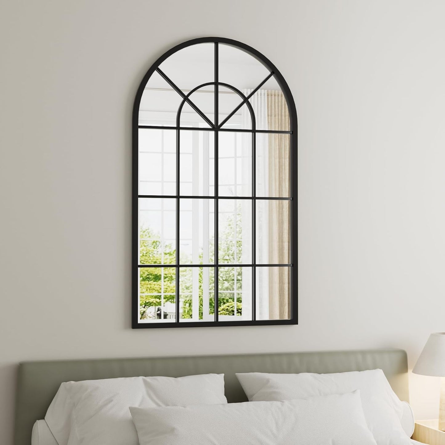 Dewfig 65"x 22" Arched Window pane Full Length Mirror, Wall Mirror, Floor Standing Mirrors, Farmhouse Long Full Body Mirrors Wall Mounted for Living Room, Bedroom, Entryway, Fireplace, Black