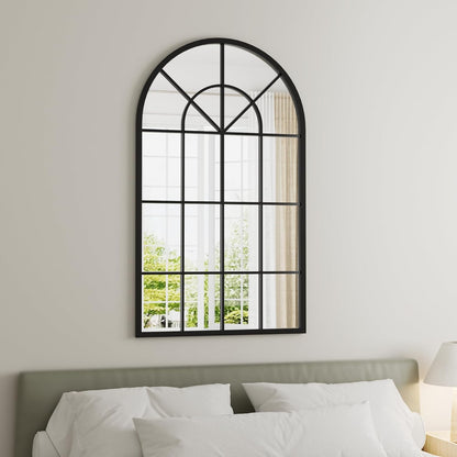 Dewfig 65"x 22" Arched Window pane Full Length Mirror, Wall Mirror, Floor Standing Mirrors, Farmhouse Long Full Body Mirrors Wall Mounted for Living Room, Bedroom, Entryway, Fireplace, Black