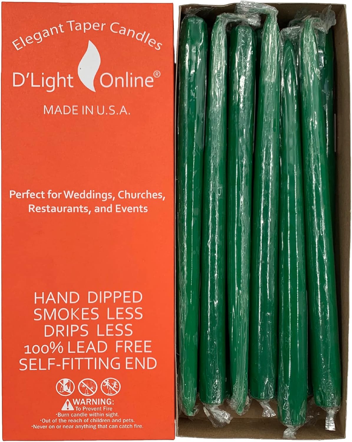 D'light Online White Taper Candles, 10 Inch Premium Quality Candles Hand-Dipped Tapered Candles, Dripless, Smokeless and Unwrapped Bulk Pack for Events - Set of 12 (10 Inch, White)